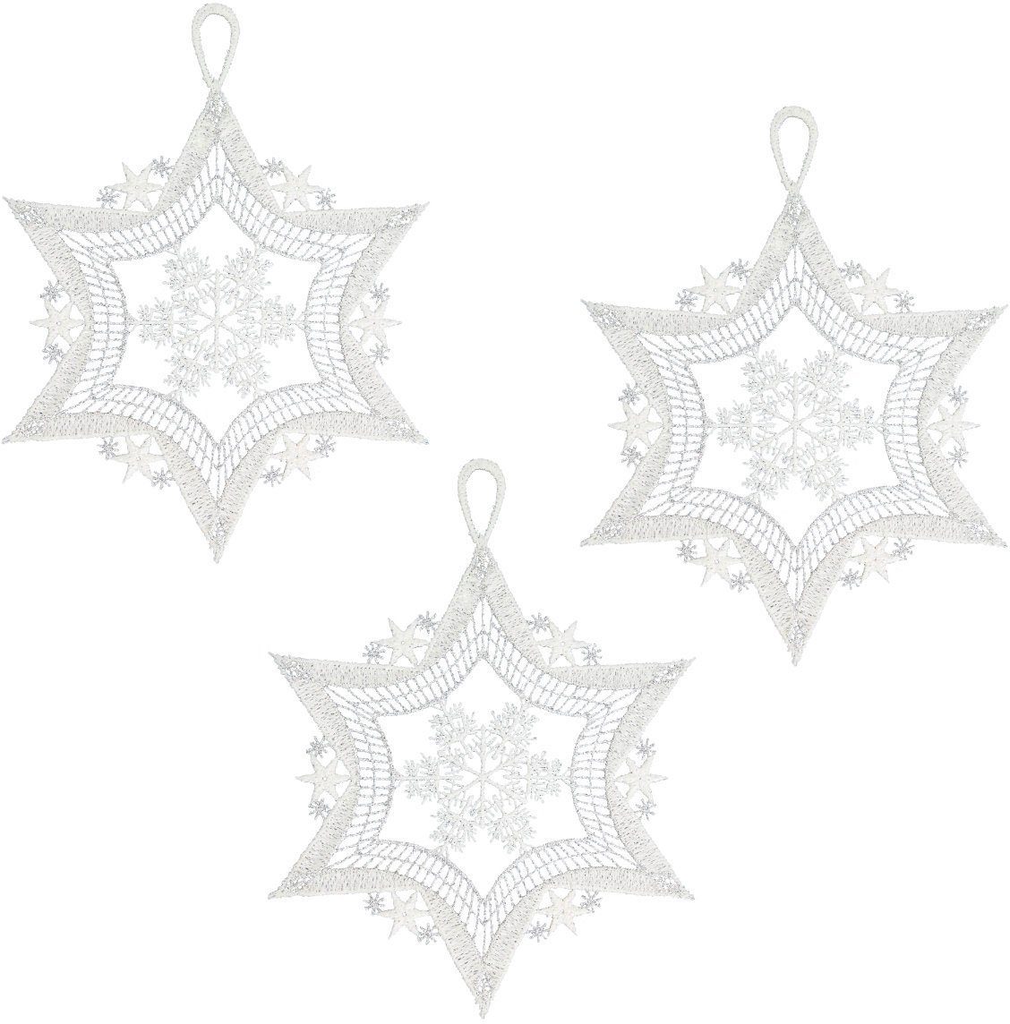 W. Reuter & Sohn - Plauener Spitze® Fensterbild Stern 3er Set, Made in Germany