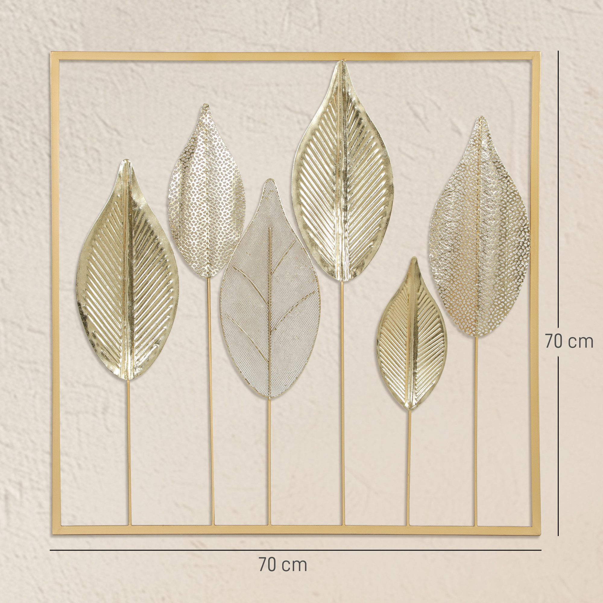 HOMCOM Wandbild 3D Metallbild mit einzigartigem Design für Schlafzimmer Gold, Blatt (Wanddeko, 1 St), Luxuriöses Blattdesign