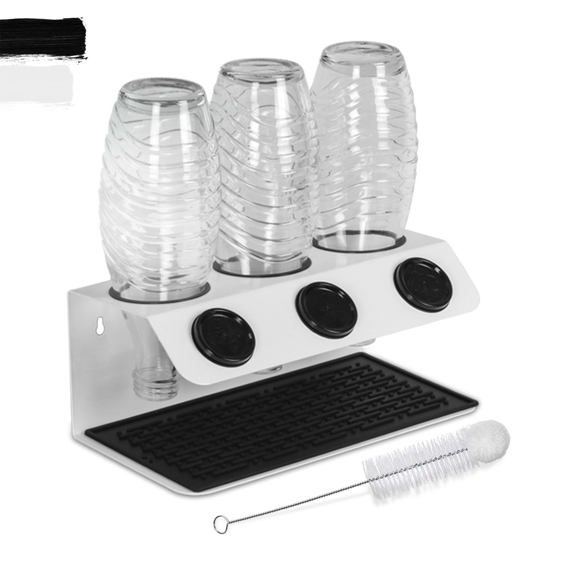 natumo Flaschenhalter Flaschentrockner Weiß, (Set mit Flaschenbürste)