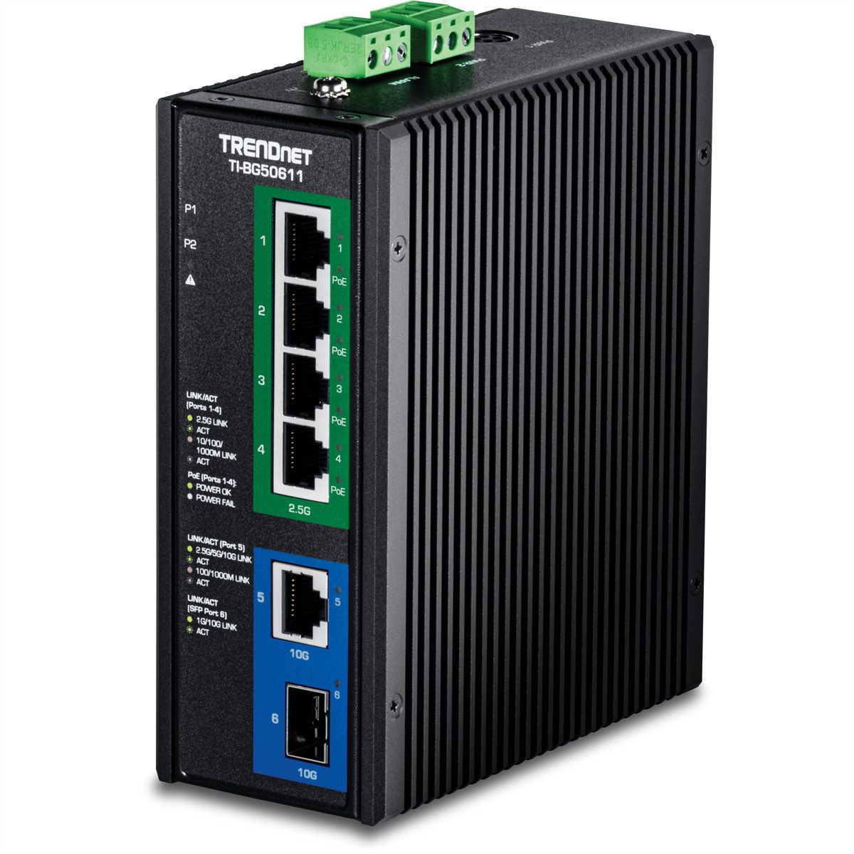 TI-BG50611 Industrial DIN-Rail Switch 2,5G 6-Port PoE++ mit 10G Ports Netzwerk-Switch