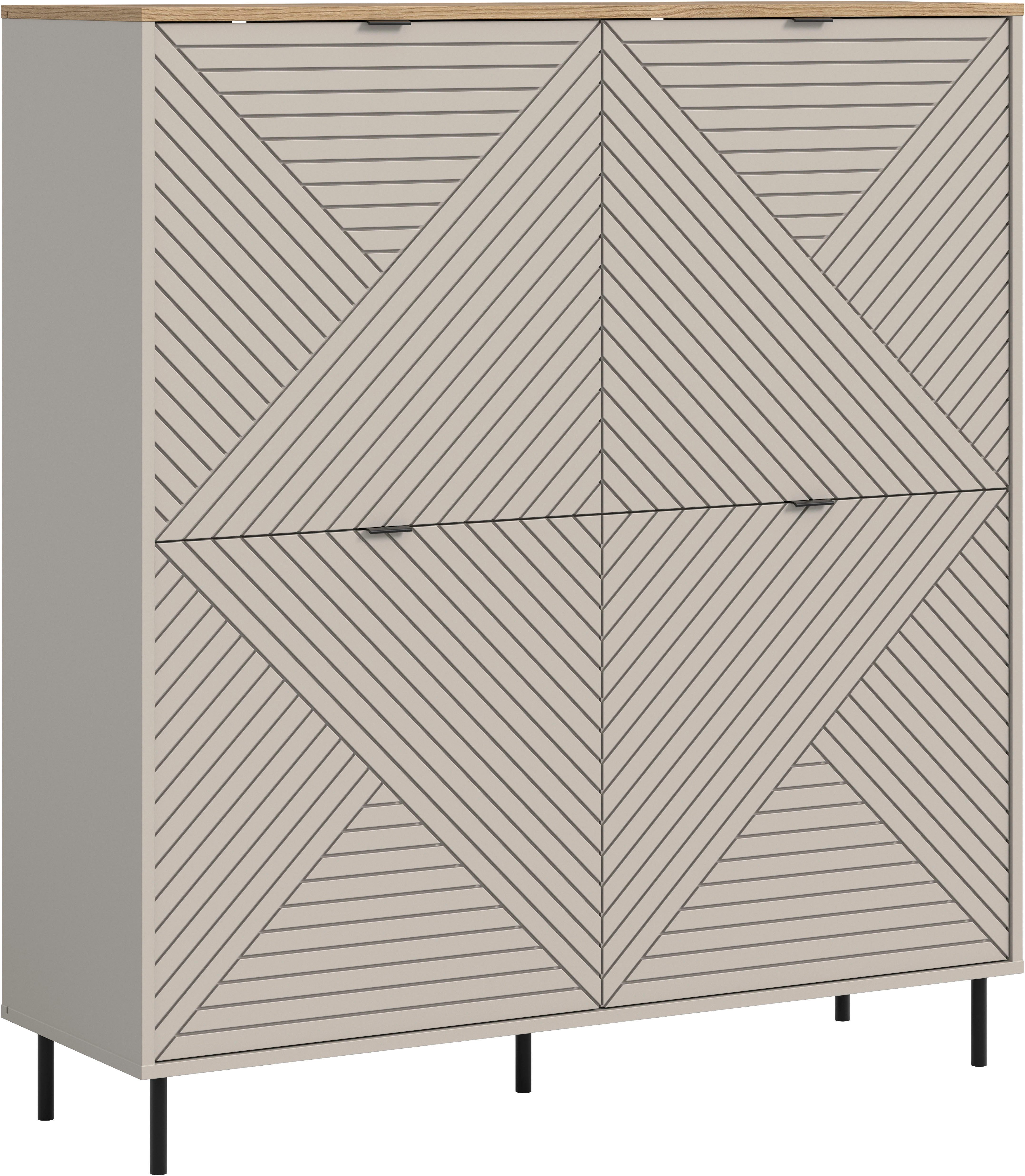 Home affaire Highboard RAITA, Höhe 135 cm, Front mit Desgin-Fräsung, 4 Türen, viel Stauraum (moderne Farbkombi, individuell einsetzbar, Griffe & Füße aus Metall), Kommode, Anrichte, Schrank, Sideboard, Lowboard