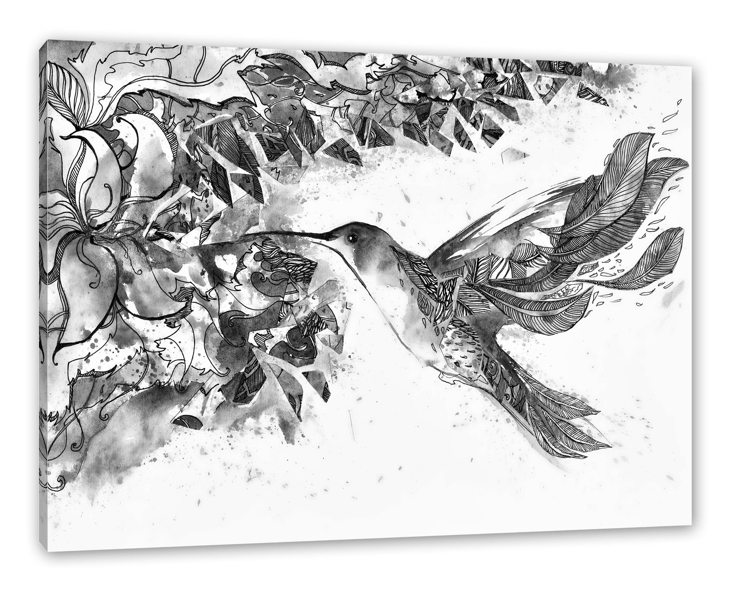 Pixxprint Leinwandbild Kolibri Kunst, (1 fertig Kolibri Zackenaufhänger Leinwandbild Kunst bespannt, inkl. St)