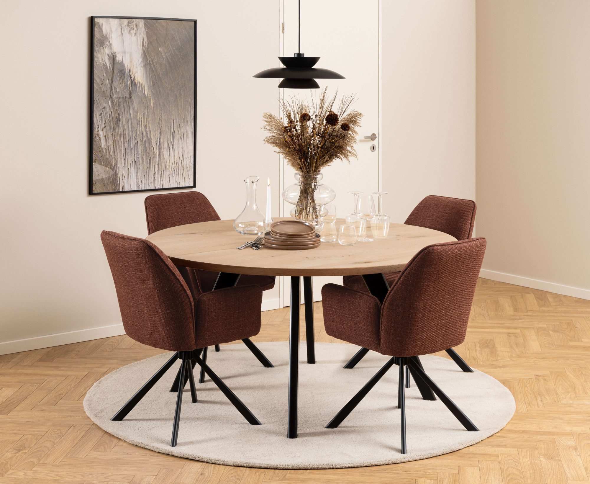 ACTONA GROUP Esszimmerstuhl Glenda 2er-Set, 360° drehbar, mit Armlehnen, in mehreren Farben, gepolstert, mit Armlehne, schwarze Stahlbeine, drehbar, 2er-Set
