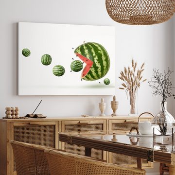 wandmotiv24 Leinwandbild Obst & Gemüse, Querformat, Wassermelone, Pacman, Küche, Essen & Trinken (1 St), Wandbild, Wanddeko, Leinwandbilder in versch. Größen