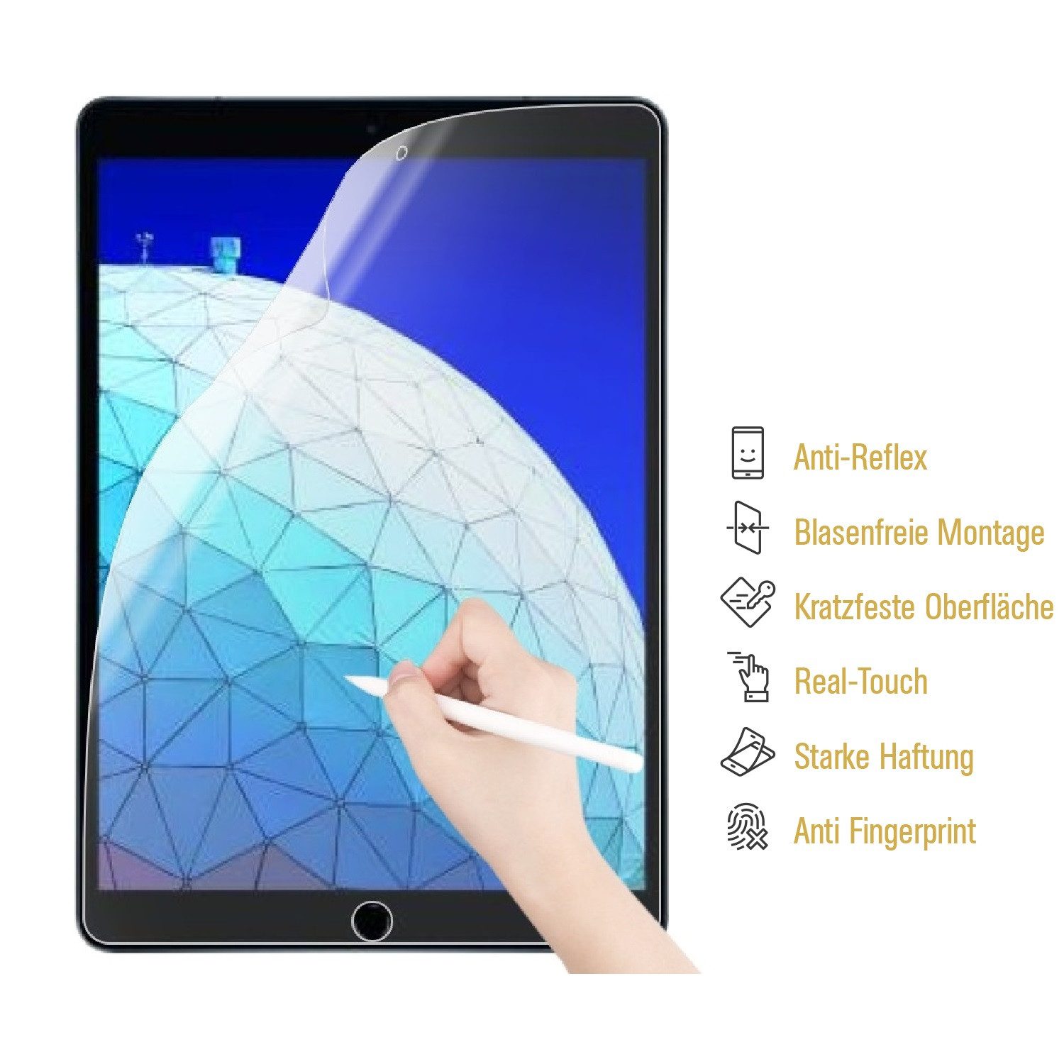 Protectorking Schutzfolie 1x Paperfeel für iPad Air Displayschutz Schreiben, (1-Stück, 1-Set), Paperfeel Panzerfolie zum schreiben malen oder skizzieren auf deine Tablet