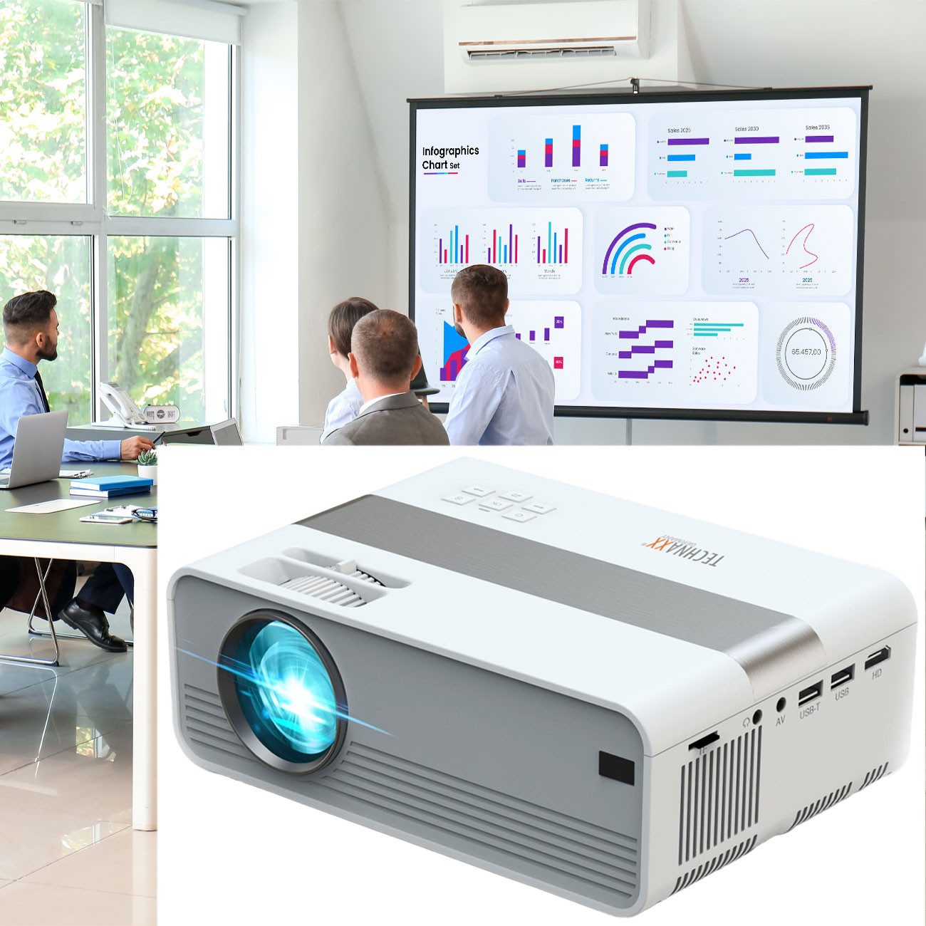 Technaxx Mini LED Beamer HD 720p 2000 Lumen 150 Zoll Projektor HDMI USB VGA Portabler Projektor (2000 lm, 1000:1, 1280 x 720 Pixel px, Bilddiagonale 27 Zoll bis 150 Zoll, Kontrastverhältnis 1000:1)