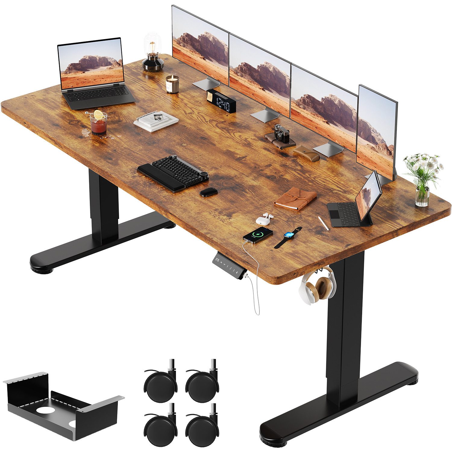 HOMALL Schreibtisch Höhenverstellbarer Elektrisch mit 25mm starker einteiliger Tischplatte (Ausgestattet mit zwei Motoren und doppelten Verstärkungsstreben, trägt er über 100 kg und lässt sich nach oben und unten sowie nach links und rechts verstellen)