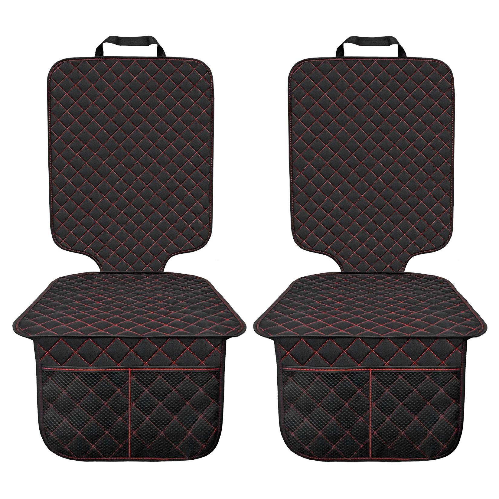 L & P Car Design Kindersitzunterlage Kindersitzschoner in schwarz mit roter Naht ISOFIX geeignet, 2 Stück