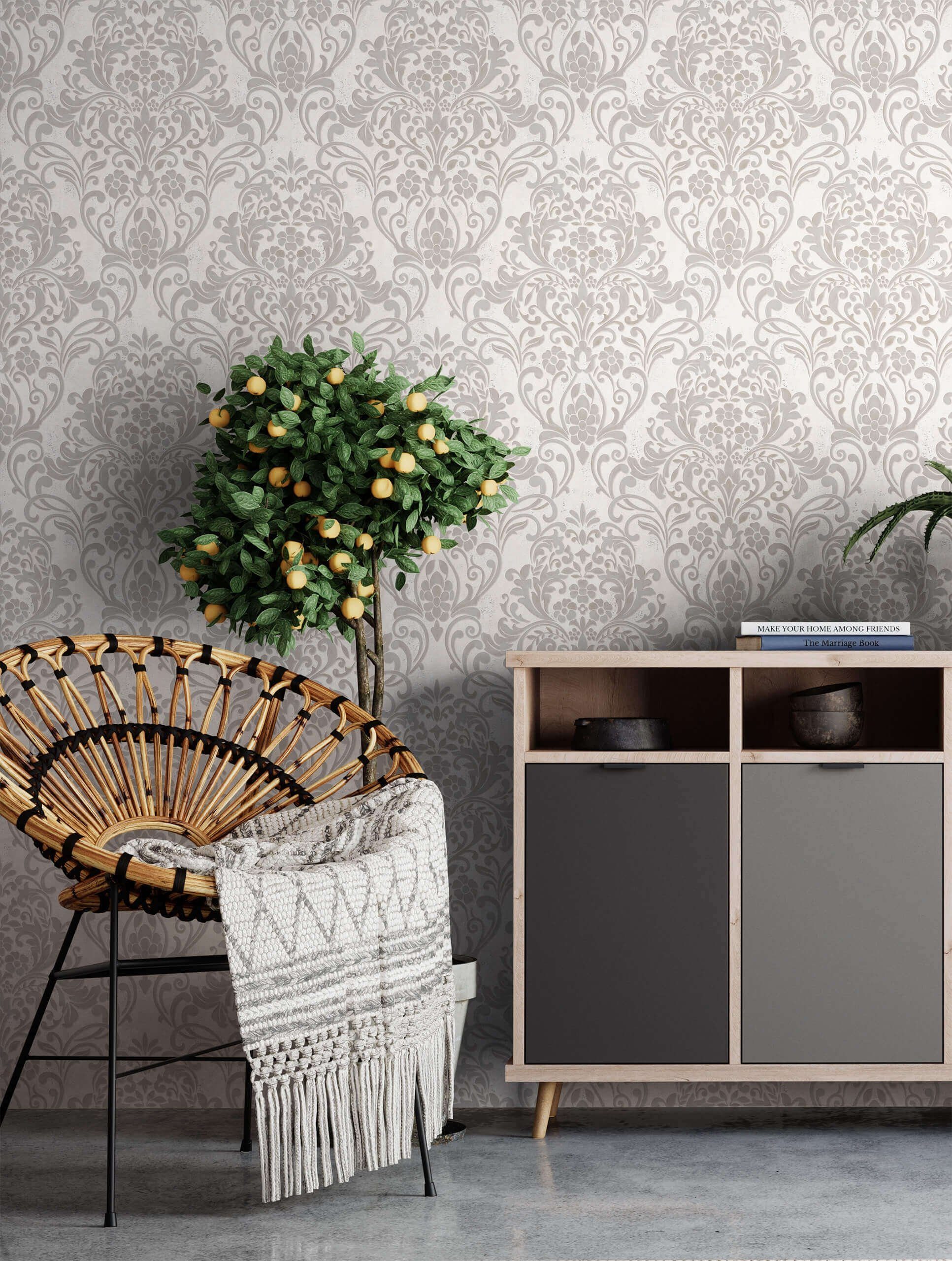 Newroom Vliestapete Licona Tapete Barocktapete Glänzend,Ornamente,Prunk, Beige Tapete Barock Glänzend - Barocktapete Glanztapete Taupe Glamour Modern Ornamente Prunk für Wohnzimmer Schlafzimmer Küche, Glanztapete