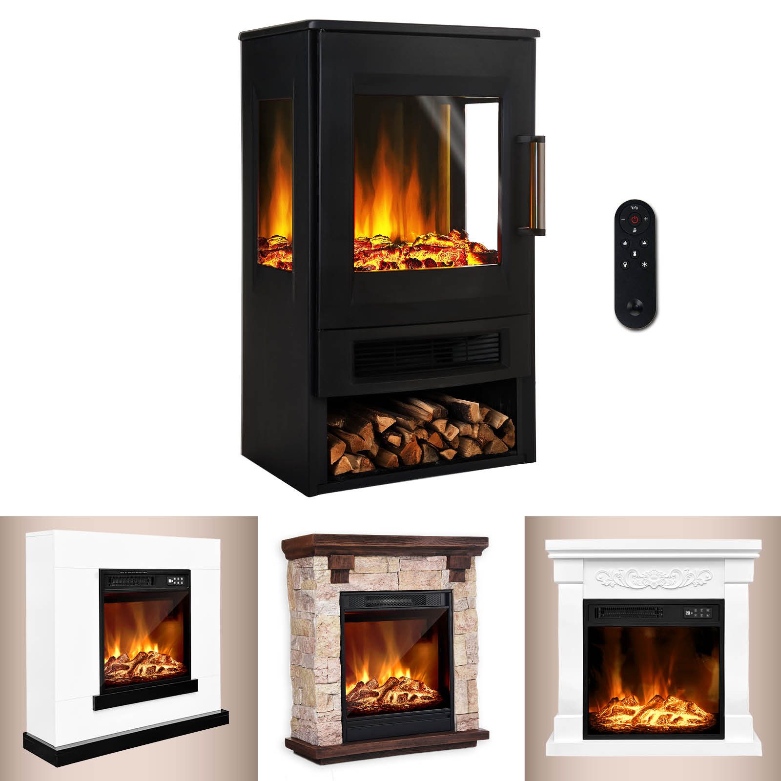 AMBINESS Elektrokamin 2 Heizstufen, 900W - 2000W, LED - 3D Flammeneffekt mi günstig online kaufen