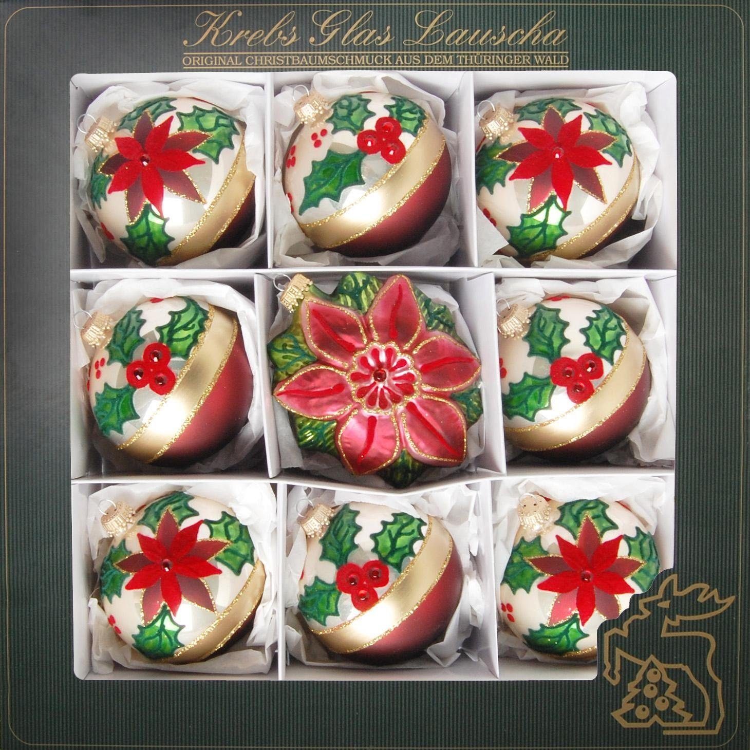 Krebs Glas Lauscha Weihnachtsbaumkugel Old England, Weihnachtsdeko, Christbaumschmuck, Christbaumkugeln Glas (9 St), mundgeblasen