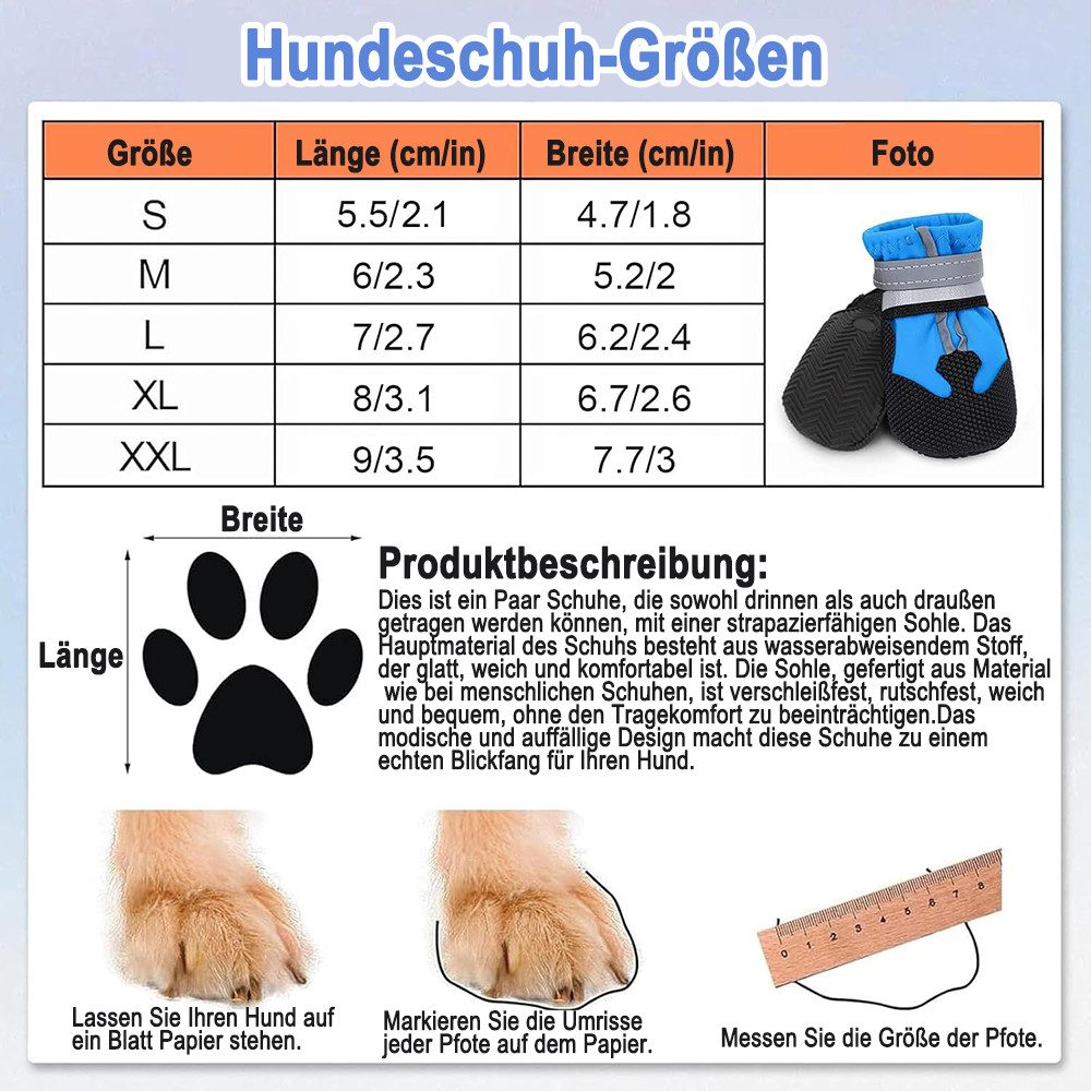 Ledander Pfotenschutz Rutschfeste Hundeschuhe mit reflektierenden Riemen,verstellbar, (4-tlg), waschbar, Pfotenschützer für kleine, mittlere und große Hunde
