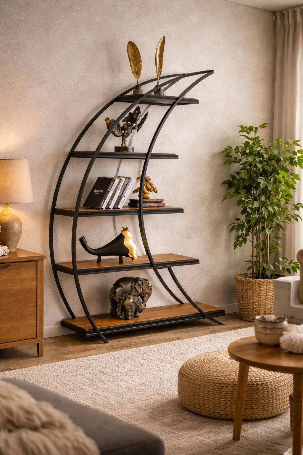 Xlmoebel Bücherwand Schwarzes Standregal aus Metall für modernes Wohnzimmerdesign, Made in Europa