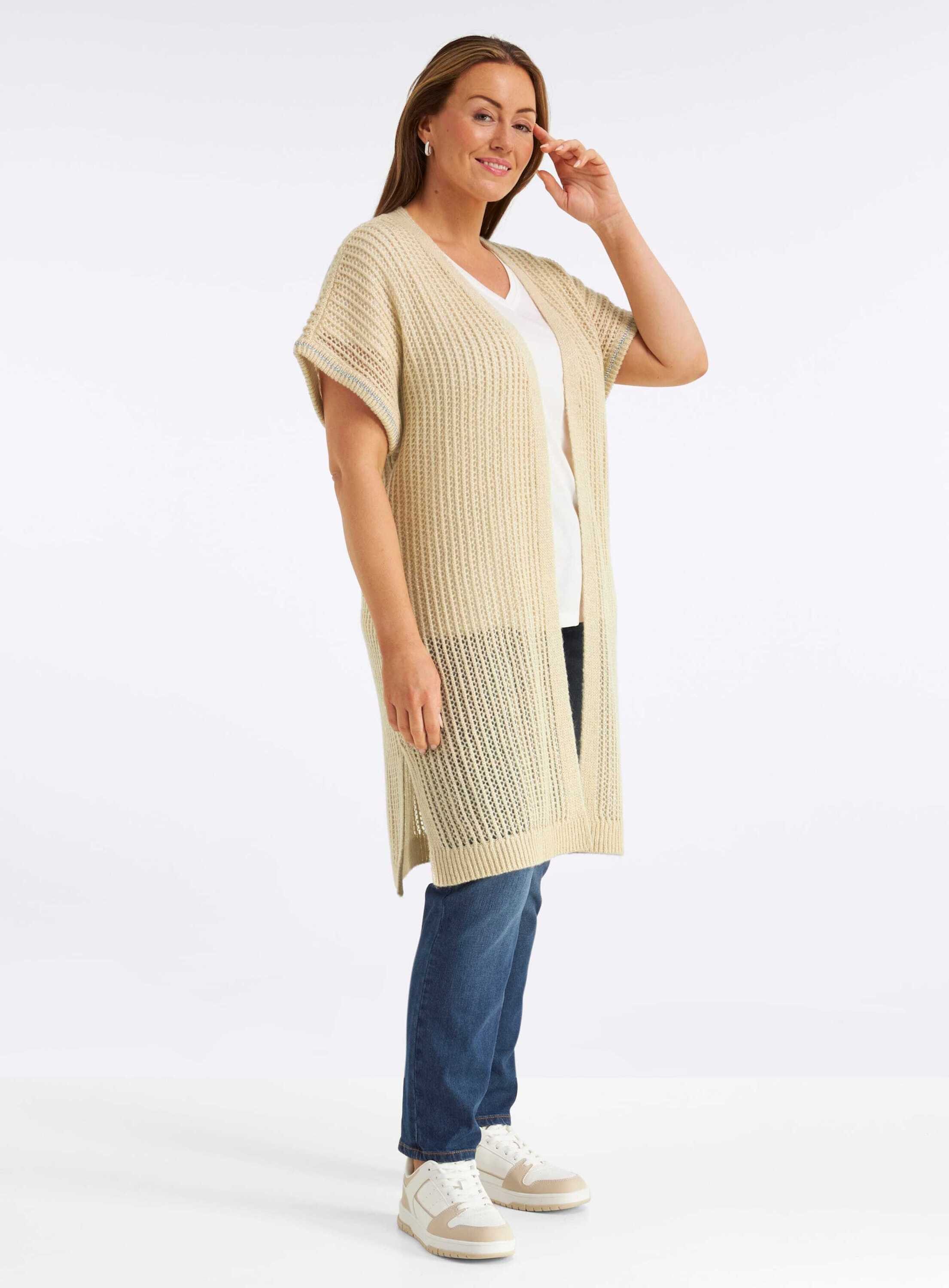 Sheego Strickweste Long-Strickweste Kurzarm