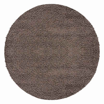 Hochflor-Teppich Unicolor - Einfarbig, Carpettex, Rund, Höhe: 30 mm, Einfarbig Shaggy Teppich Wohnzimmer Langflor versch. farben und größen