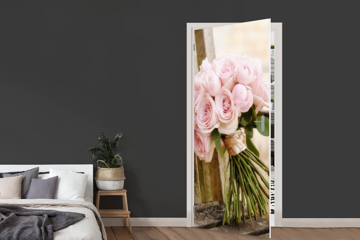 MuchoWow Türtapete Strauß mit 75x205 rosa für St), bedruckt, cm Tür, Türaufkleber, (1 Matt, Pfingstrosenblüten, Fototapete