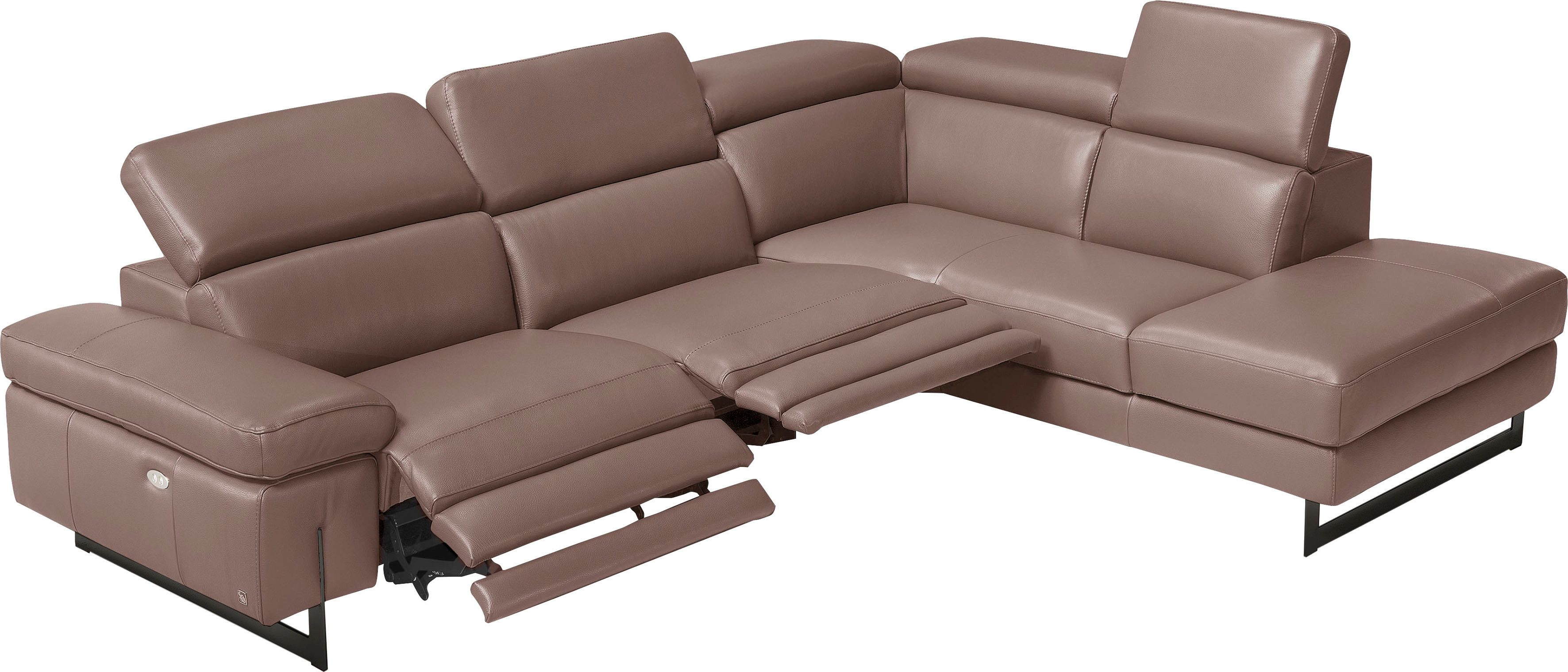 Egoitaliano Ecksofa Candice, elegant, edel und bequem, erstklassiger Sitzkomfort, L-Form, inkl. 2 elektrischer Relaxfunktionen, Bedienung über Taste an Armlehne