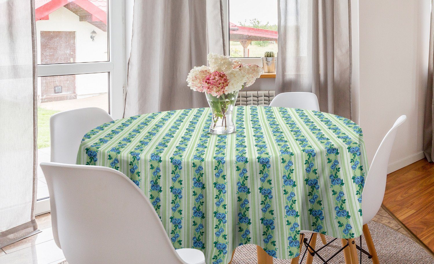 Abakuhaus Tischdecke Kreis Tischdecke Abdeckung für Esszimmer Küche Dekoration, Minze Klassische Rose Blumen-Blüten