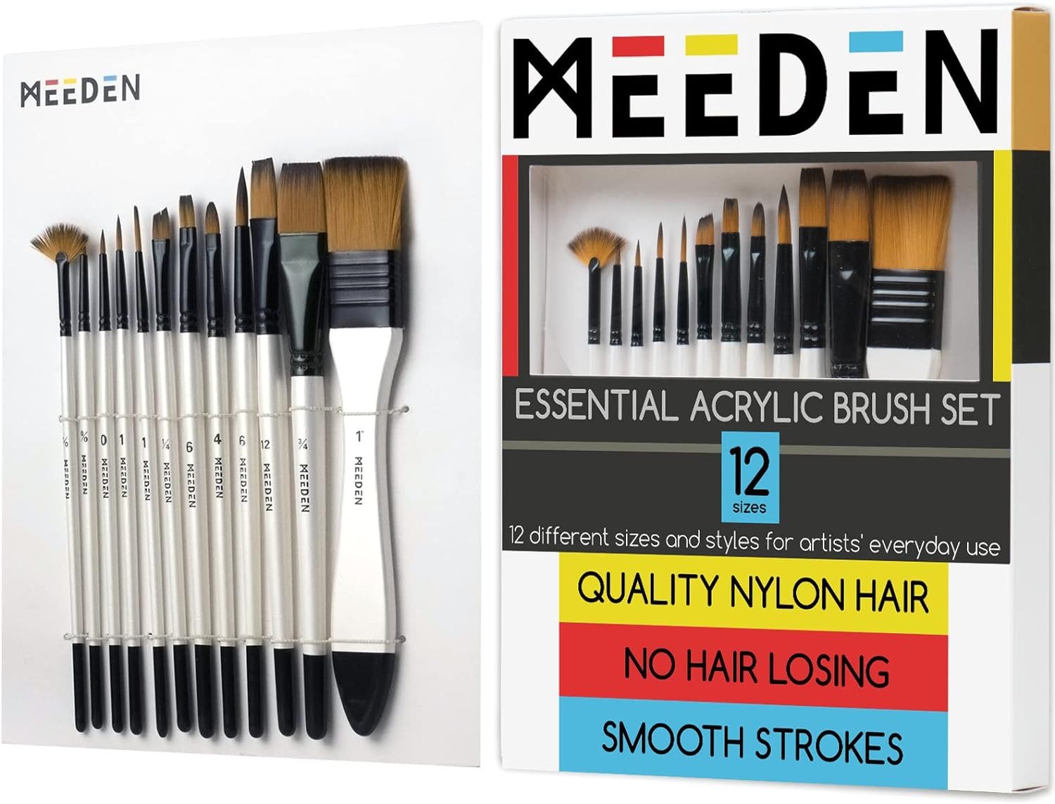Malpinsel MEEDEN Essential Acrylpinsel Set: 12 Pinsel in verschiedenen Größen