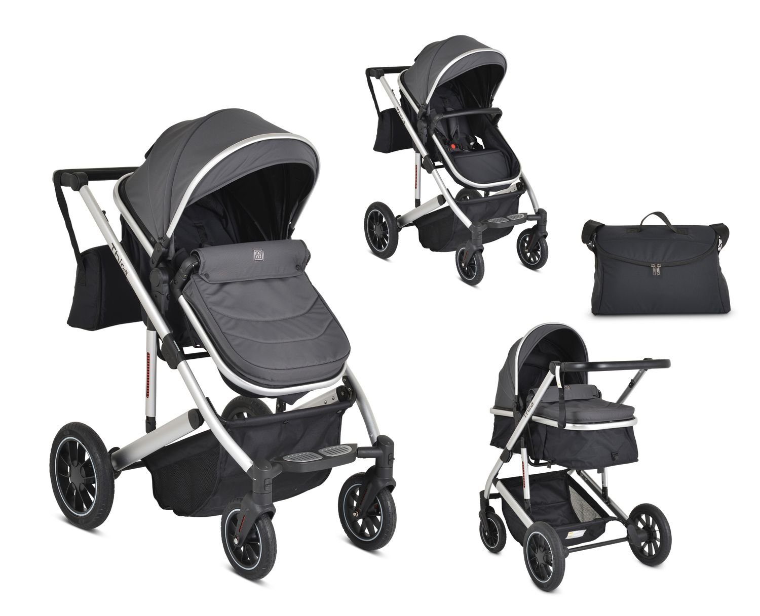 Sportsitz, grau Kombikinderwagen Fußabdeckung umbaubar, 2 in Thira, Kombi-Kinderwagen Babywanne, Moni 1