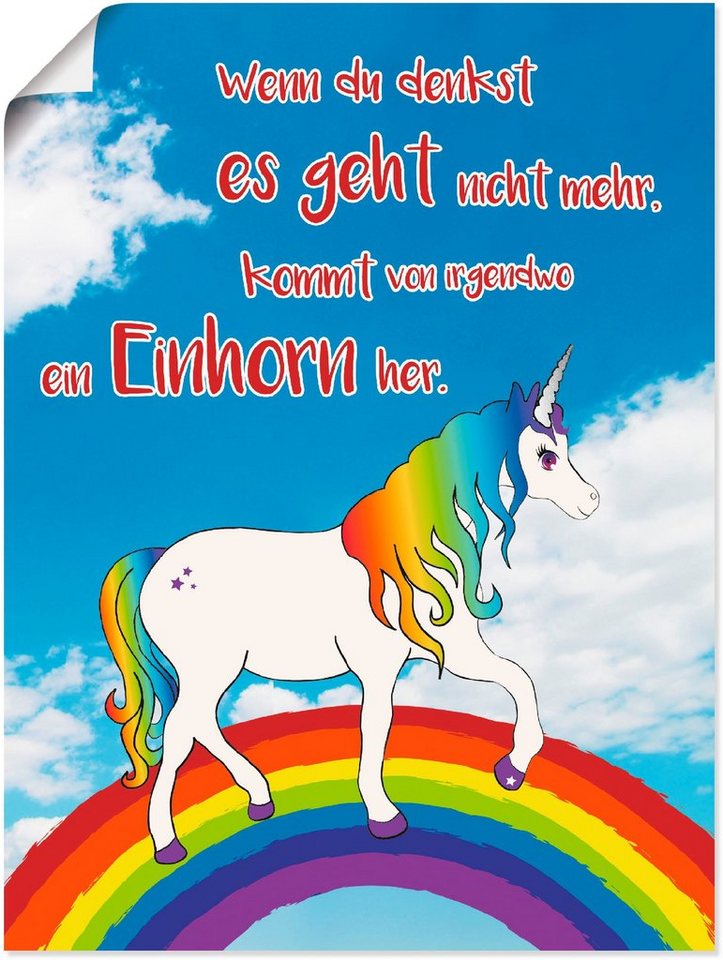 Artland Wandbild Einhorn mit Regenbogen, Animal Fantasy (1 St), als Poster  in verschied. Größen