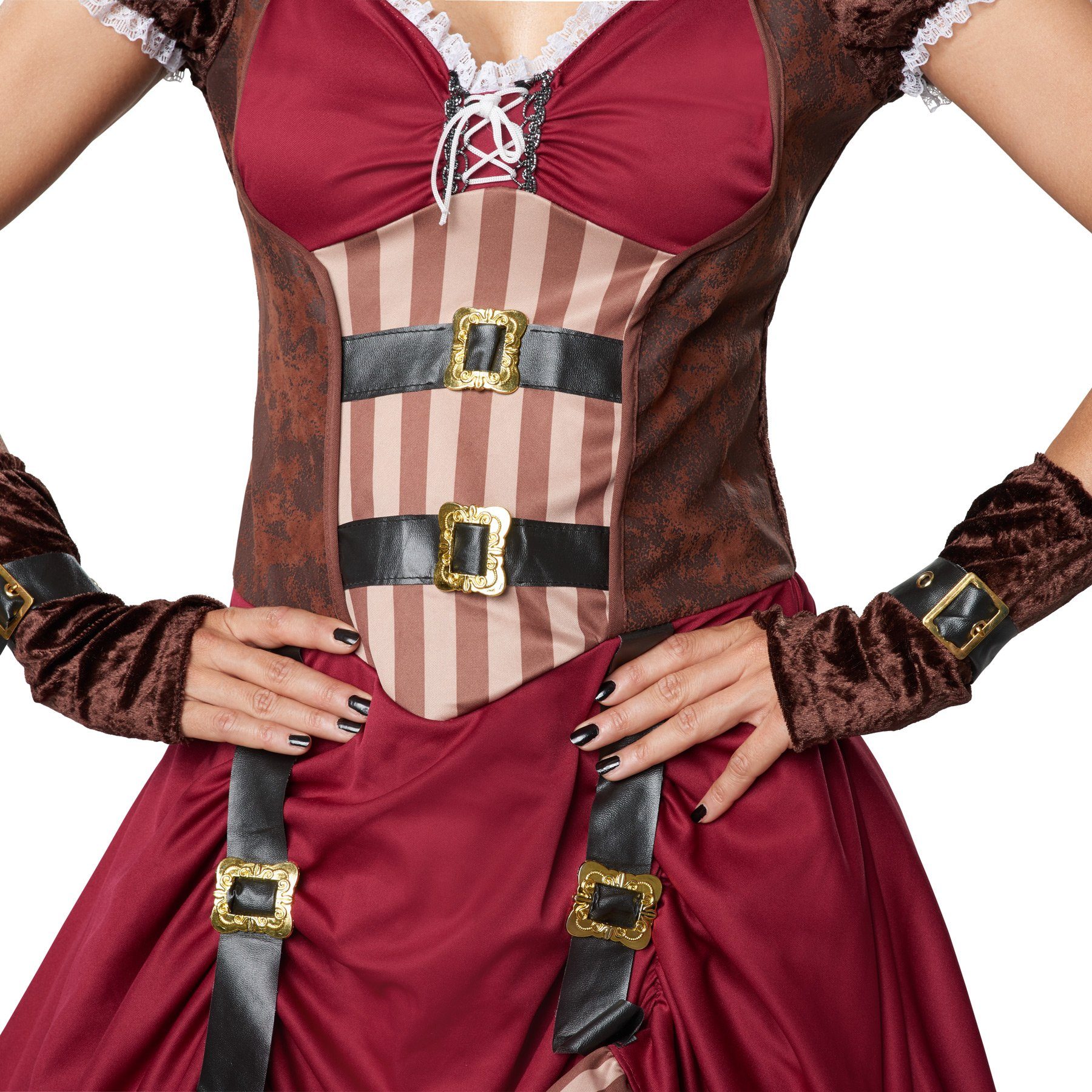 dressforfun Kostüm Frauenkostüm Steampunk Edelfrau, Kurzärmeligen Satinkleid mit mehrlagigem Rock
