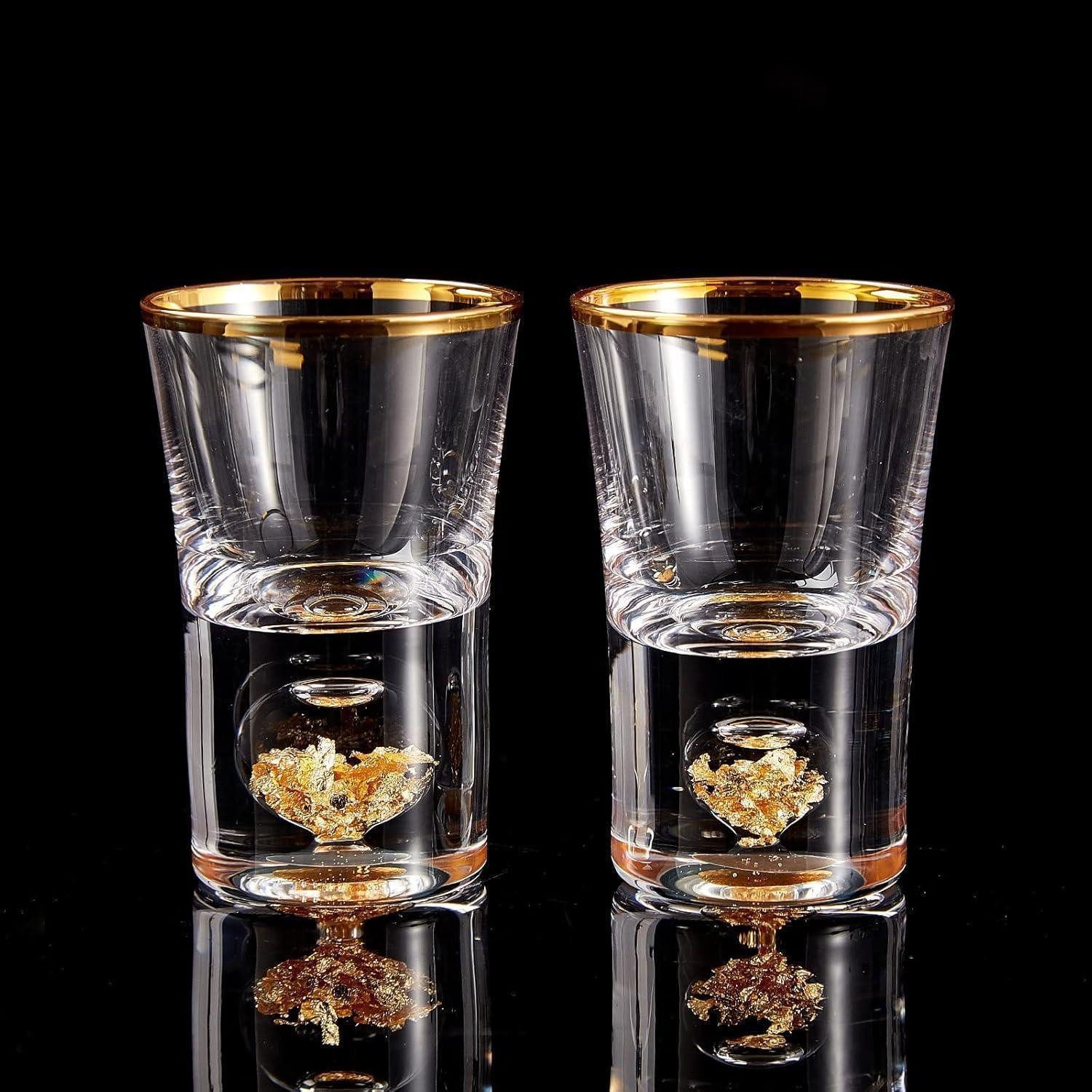 LuxusKollektion Schnapsglas Schnapsgläser 4cl Kristallglas Blattgold 24karätig Schnapsgläser 2 Pcs