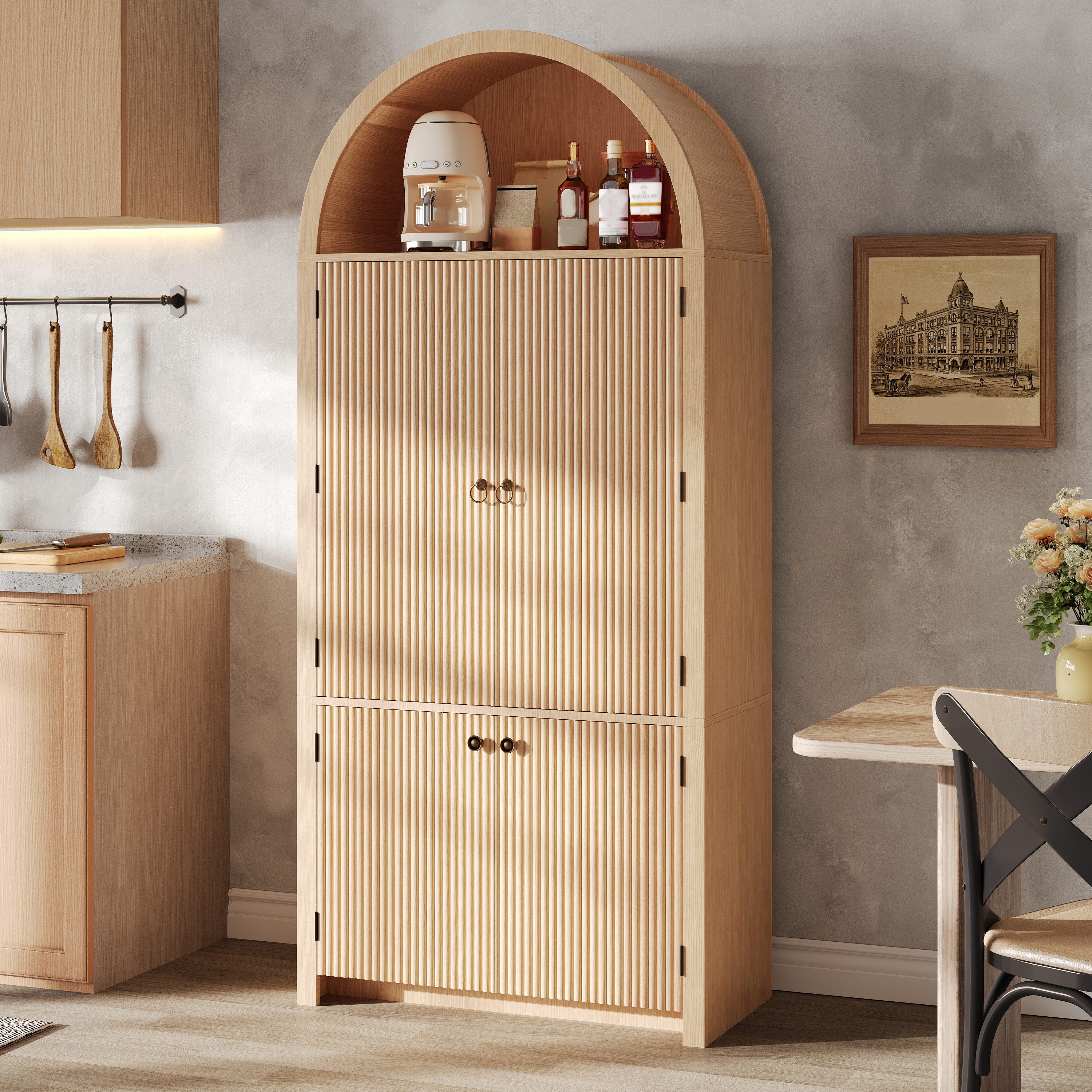 Celya Hochschrank Bogenschrank, Küchenschrank, 80 × 40 × 180 cm mit Viel Stauraum (mit Türablagen und offenem Oberfach) Ideal für für Wohn-, Ess-, Schlaf- oder Arbeitszimmer
