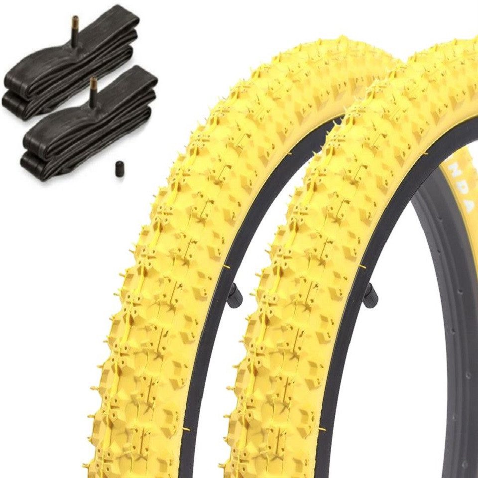 KHEbikes Fahrradreifen BMX Reifen Set Kenda K-51 20 Zoll x 2,25 Gelb mit Schläuchen AV, BMX KHEbikes