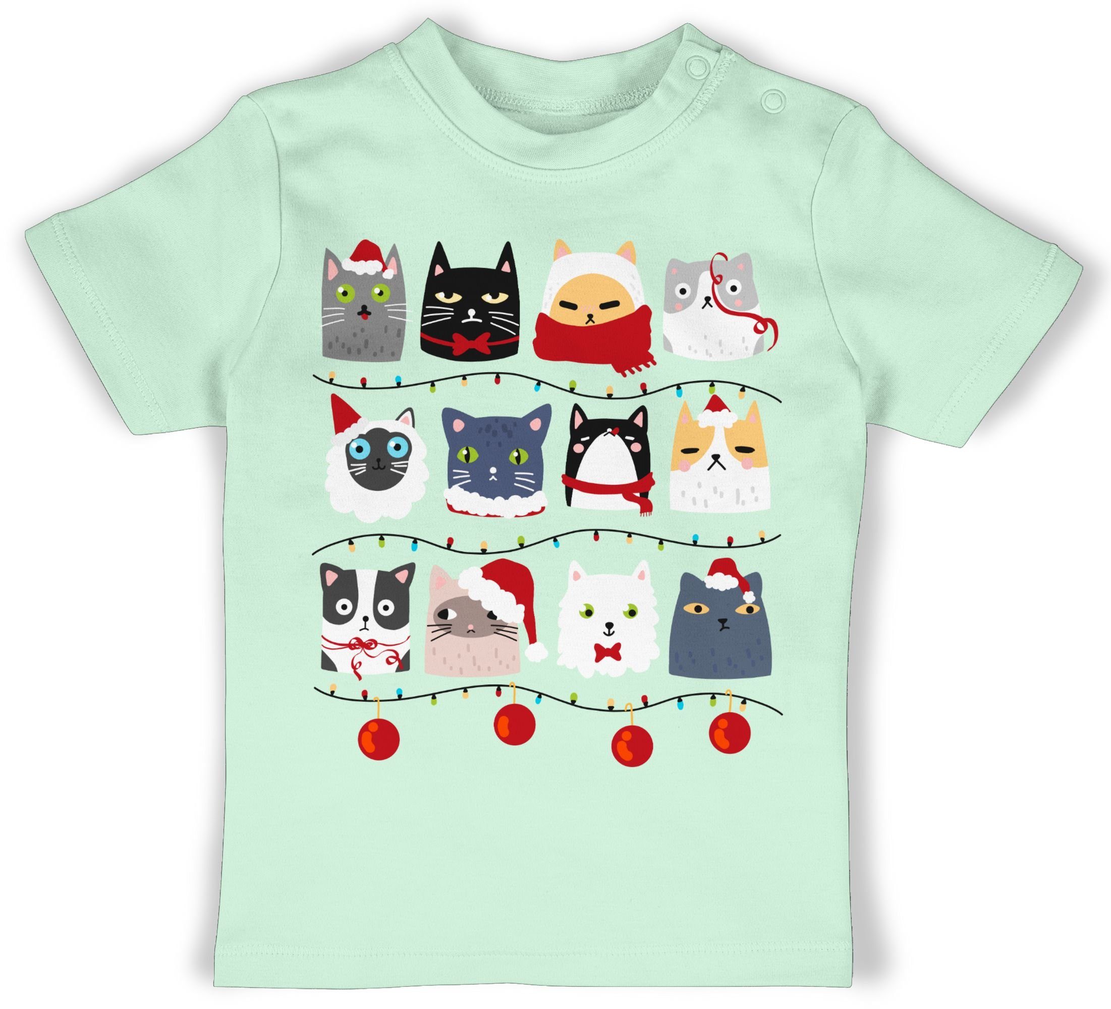 T-Shirt Kleidung Weihnachten Mintgrün zu Baby 2 Katzen Shirtracer Weihnachten