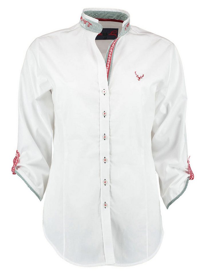 Moschen-Bayern Trachtenbluse Trachtenbluse Damen Bluse Damenbluse 3/4 Arm Hirsch Weiß-Grün Klassische Bluse, Damenbluse, Trachtenbluse, Stickerei, Bluse, Jeansbluse