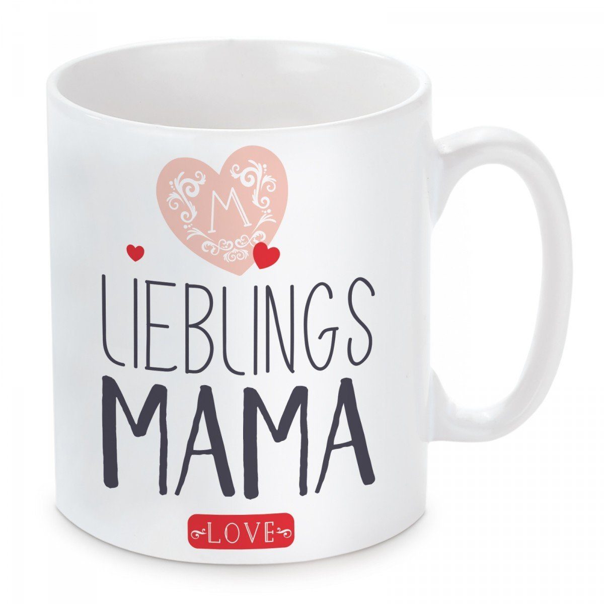 Herzbotschaft Tasse Kaffeebecher mit Motiv Lieblings Mama, Keramik, Kaffeetasse spülmaschinenfest und mikrowellengeeignet