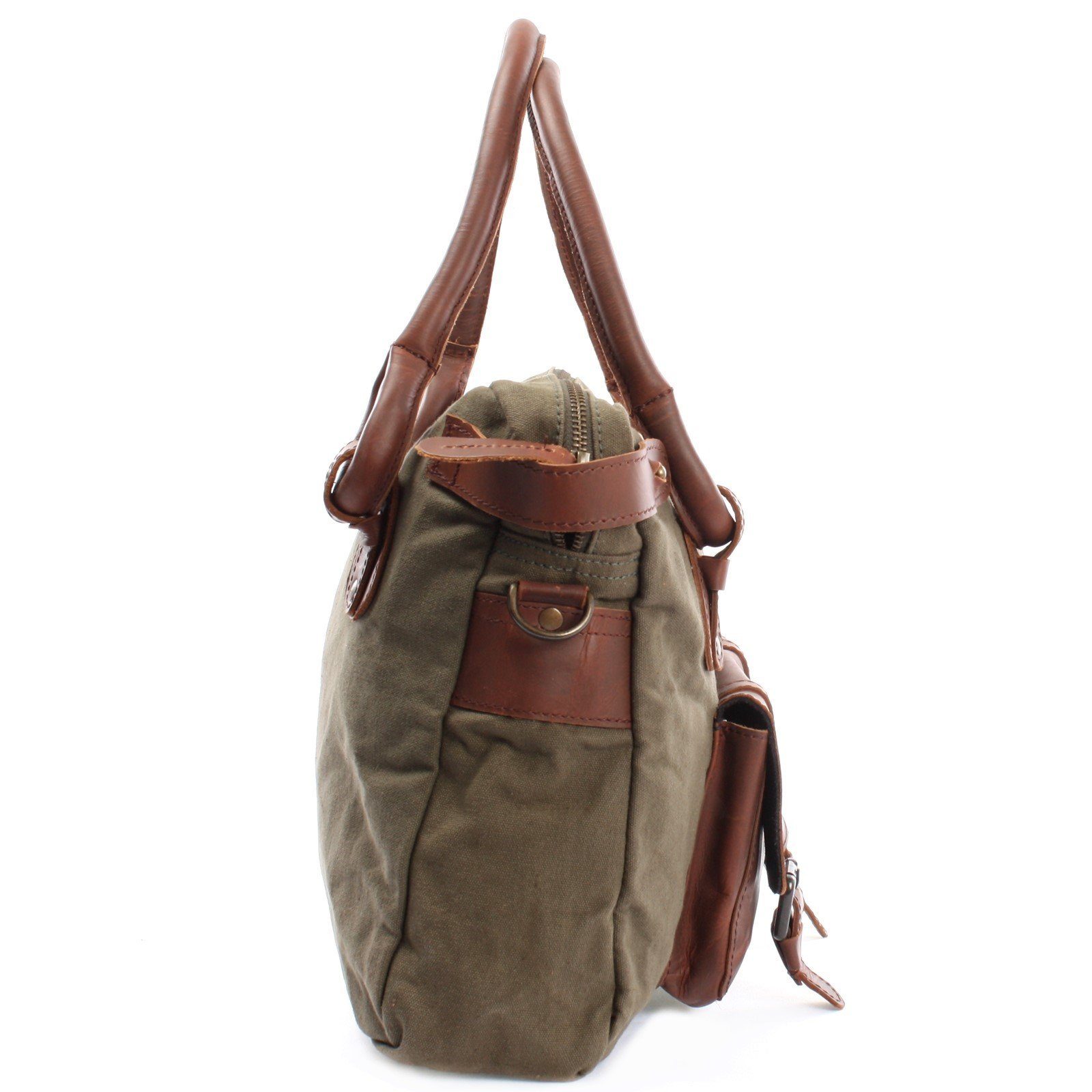 LECONI Schultertasche große Henkeltasche DIN A4 Damentasche Handtasche Leder Canvas LE0050, Canvas & Leder - Frontfach mit Magnetverschluss - 38×29×11 cm