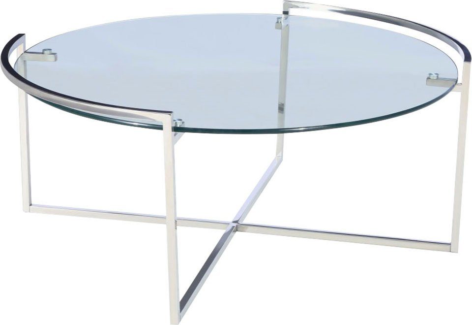 Leonique Couchtisch Paula, Runder Couchtisch, Silber, Chrom, Glasplatte, Gestell, 90x90x40. € 343,30