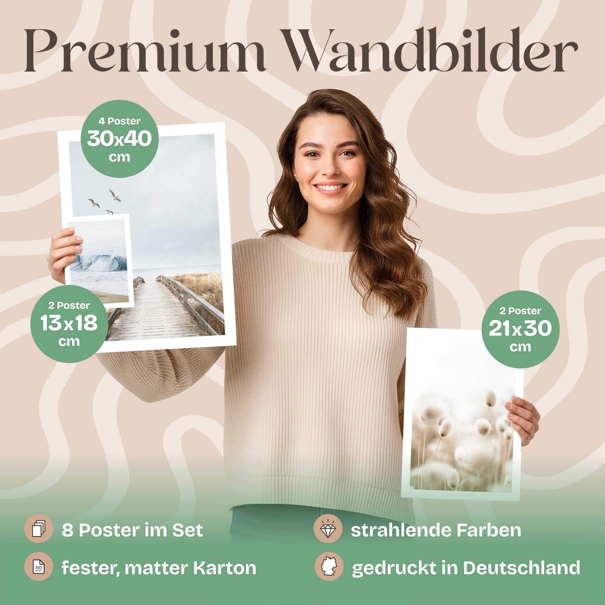 ARTFAVES Bilder-Collage Poster Set Beige Sea Pampas I mehrteilige Bilderwand I Wandbilder Pamp, (Wandbilder modern, 8 St) – Bild 4 von 5