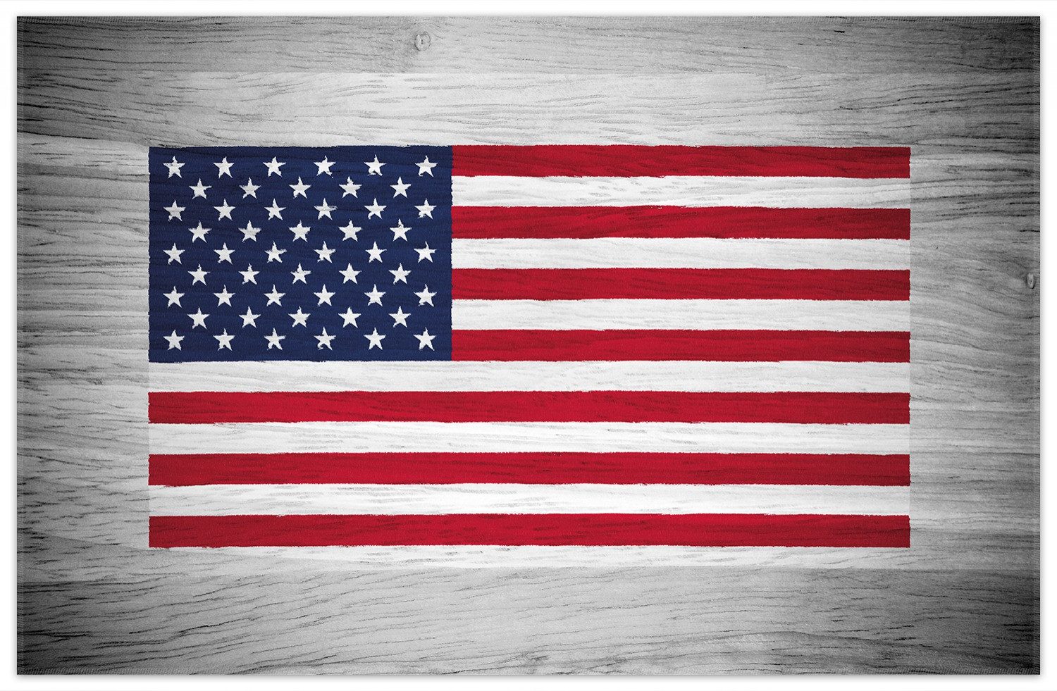 Wallario Teppich USA Flagge auf Holz, rechteckig, rutschfest