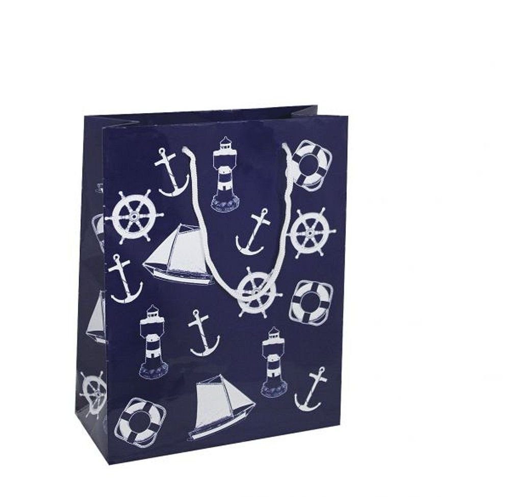 Linoows Tragetasche 10 Geschenktüten, Maritime Papiertüten, Tüten Blau, Große Papiertragetaschen