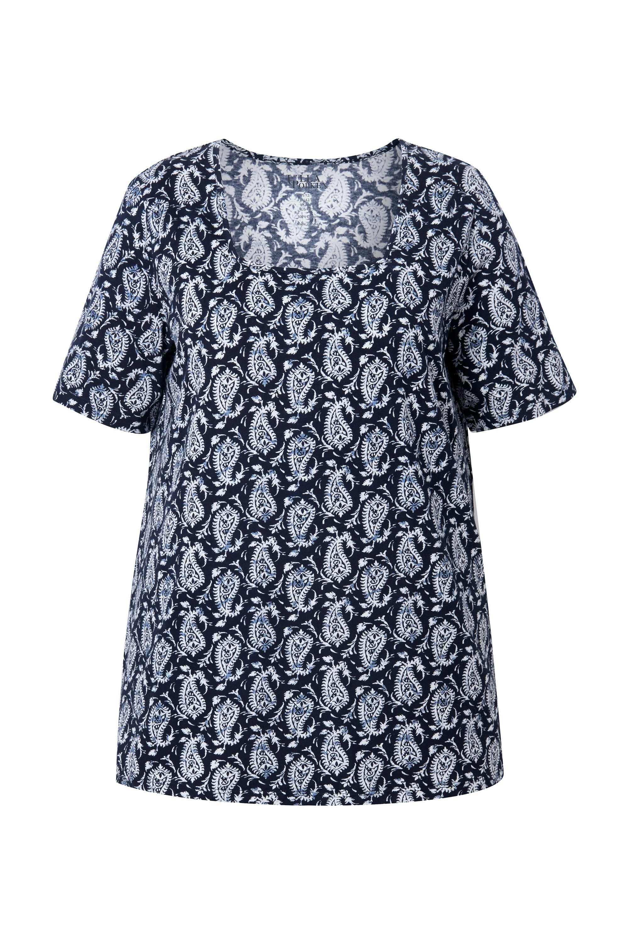 Ulla Popken Longshirt T-Shirt gemustert A-Linie günstig online kaufen