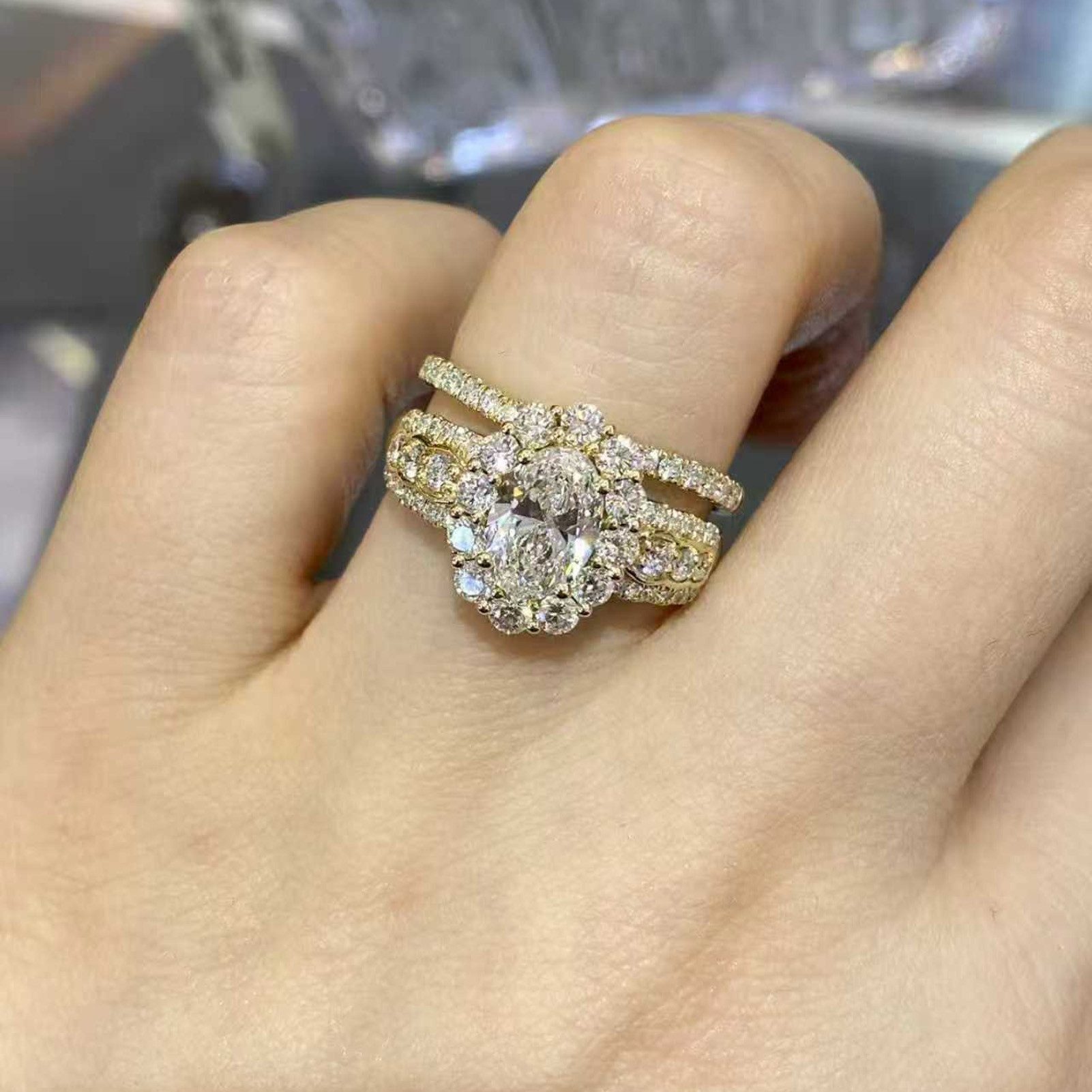 Jumpeak Diamantring Ring Gold Damen 585 Echtgold, Eheringe, Diamantring, Geschenk für Frau, 1 karat, Labordiamant, Verlobungsringe Frau, Promise Ring, D VVS2 2E – Bild 5 von 5