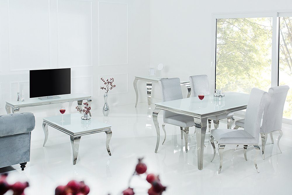 riess-ambiente Esstisch MODERN BAROCK weiß / Opalglas (Einzelartikel, 1-St), 180cm Edelstahl · Esszimmer · eckig silber ·