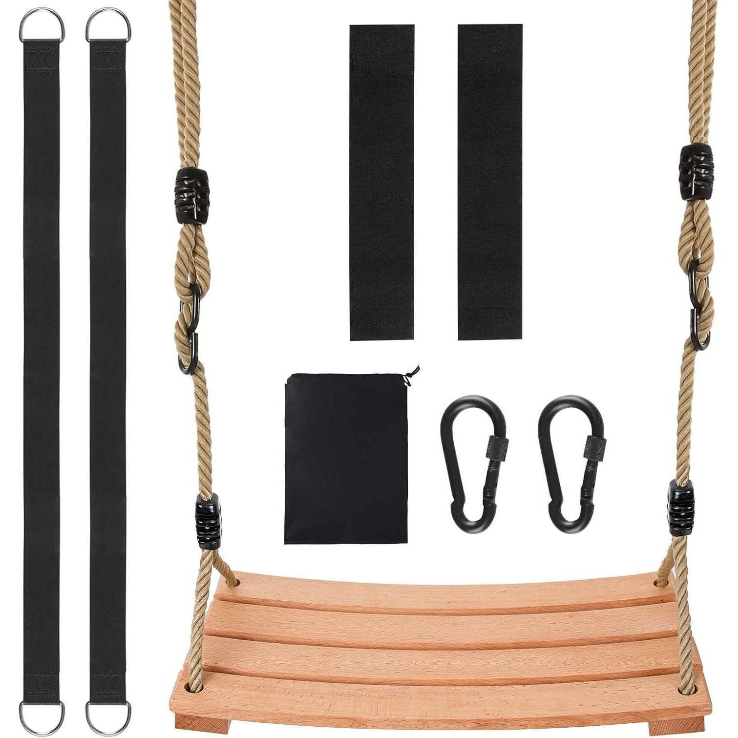 LuxusKollektion Einzelschaukel Holzschaukel Outdoor für Kinder und Erwachsene höhenverstellbar bis