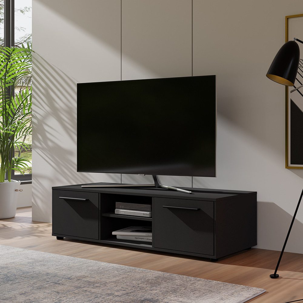 Lomadox Lowboard MOLLERUSA-132, 150 cm breit, schwarz matt mit schwarzen Gr günstig online kaufen