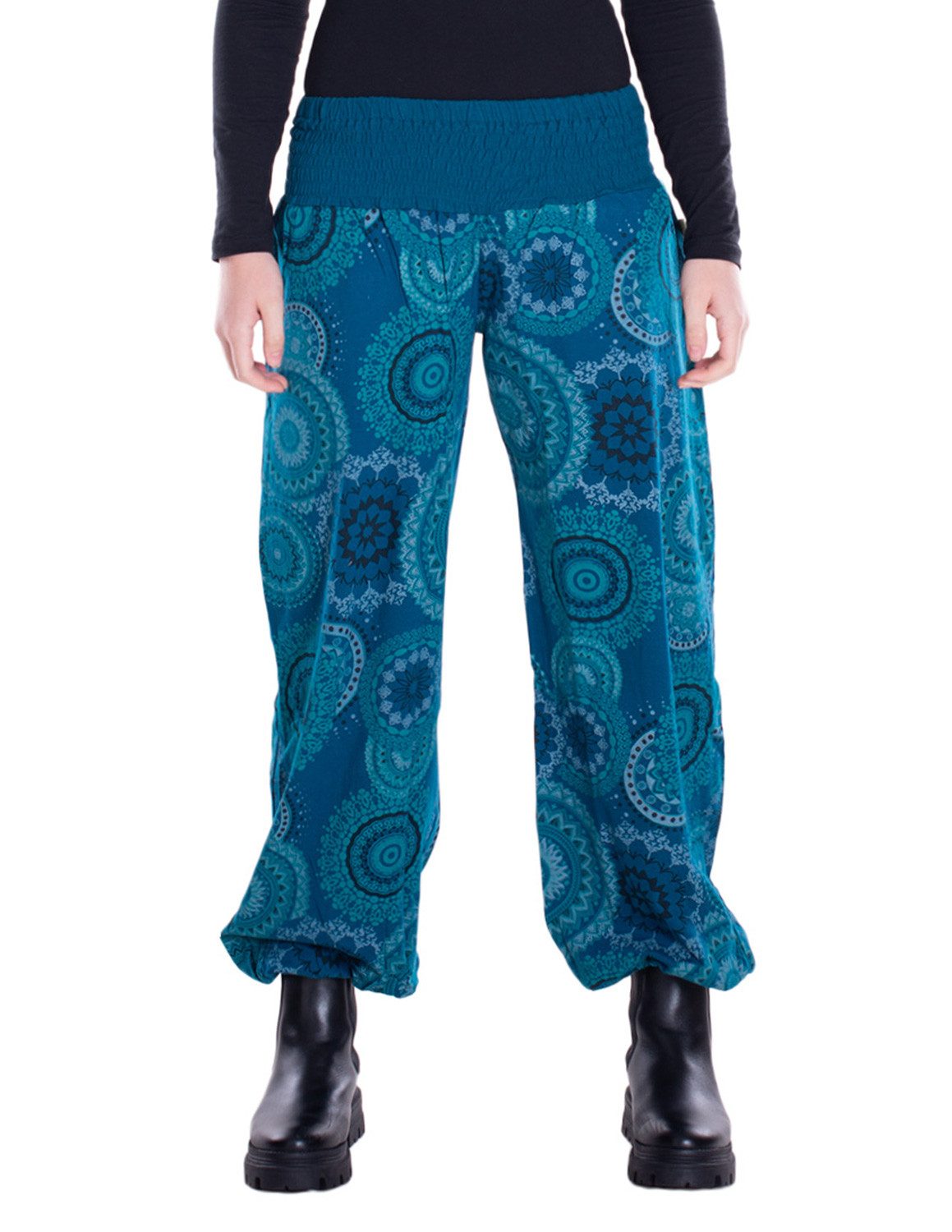 Haremshose Sommer Pluderhose mit breitem Bund und Mandalas, freesize 34–44