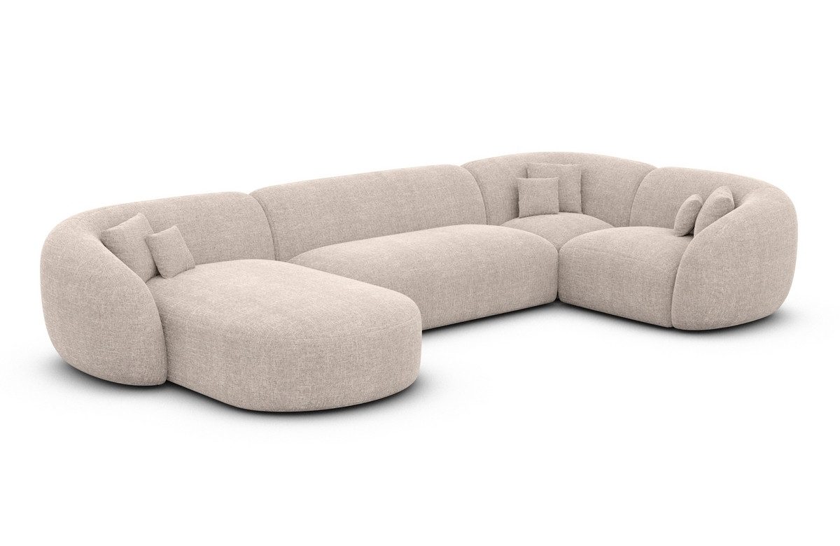 Sofa Dreams Wohnlandschaft Sorelia U Form Design Polsterecke, Loungesofa, 6-Sitzer, Strukturstoff Bezug in Beige, Ottomane links