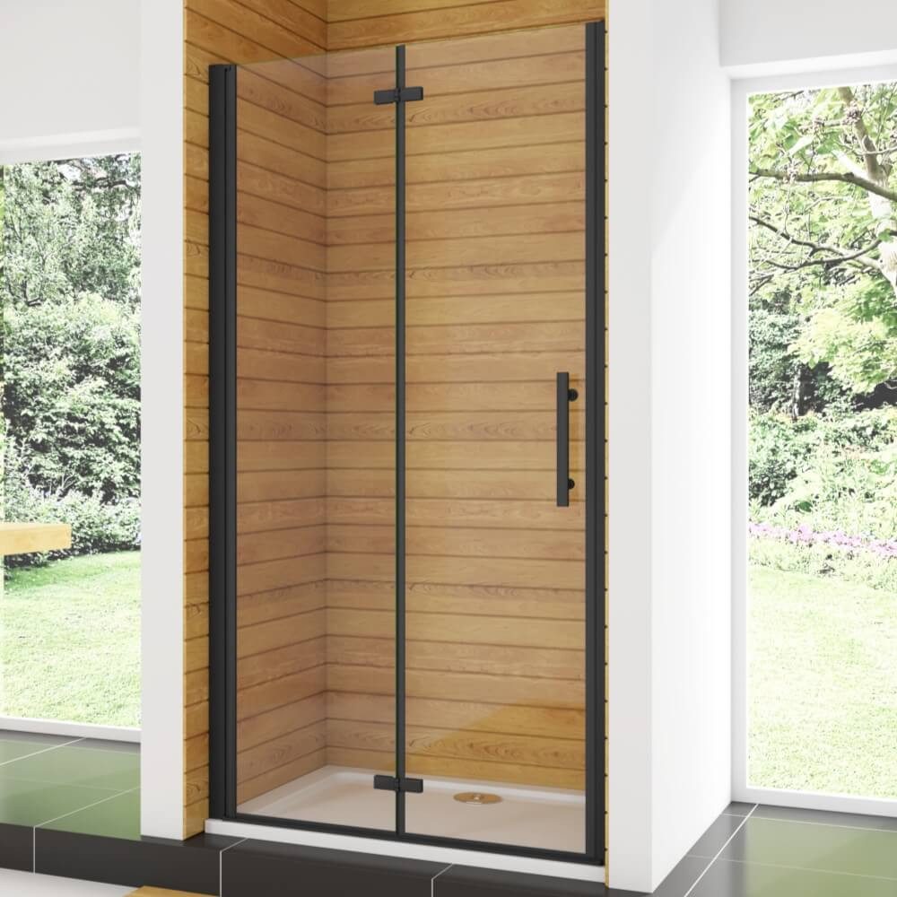 Duschparadies Dusch-Falttür 195cm Scharniertür Falttür Nischentür Duschabtrennung Duschtür Schwarz, 70x195 cm, Easyclean Sicherheitsglas, beidseitig montierbar