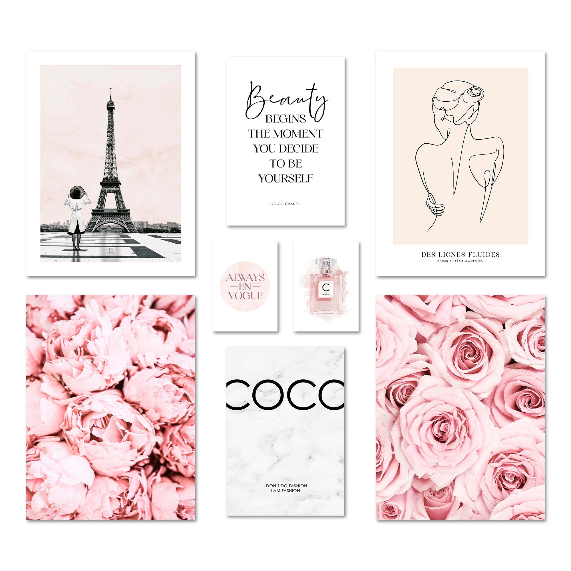 ARTFAVES Bilder-Collage Poster Set Coco Rose I mehrteilige Bilderwand I Wandbilder Rosa, (Wandbilder modern, 8 St)