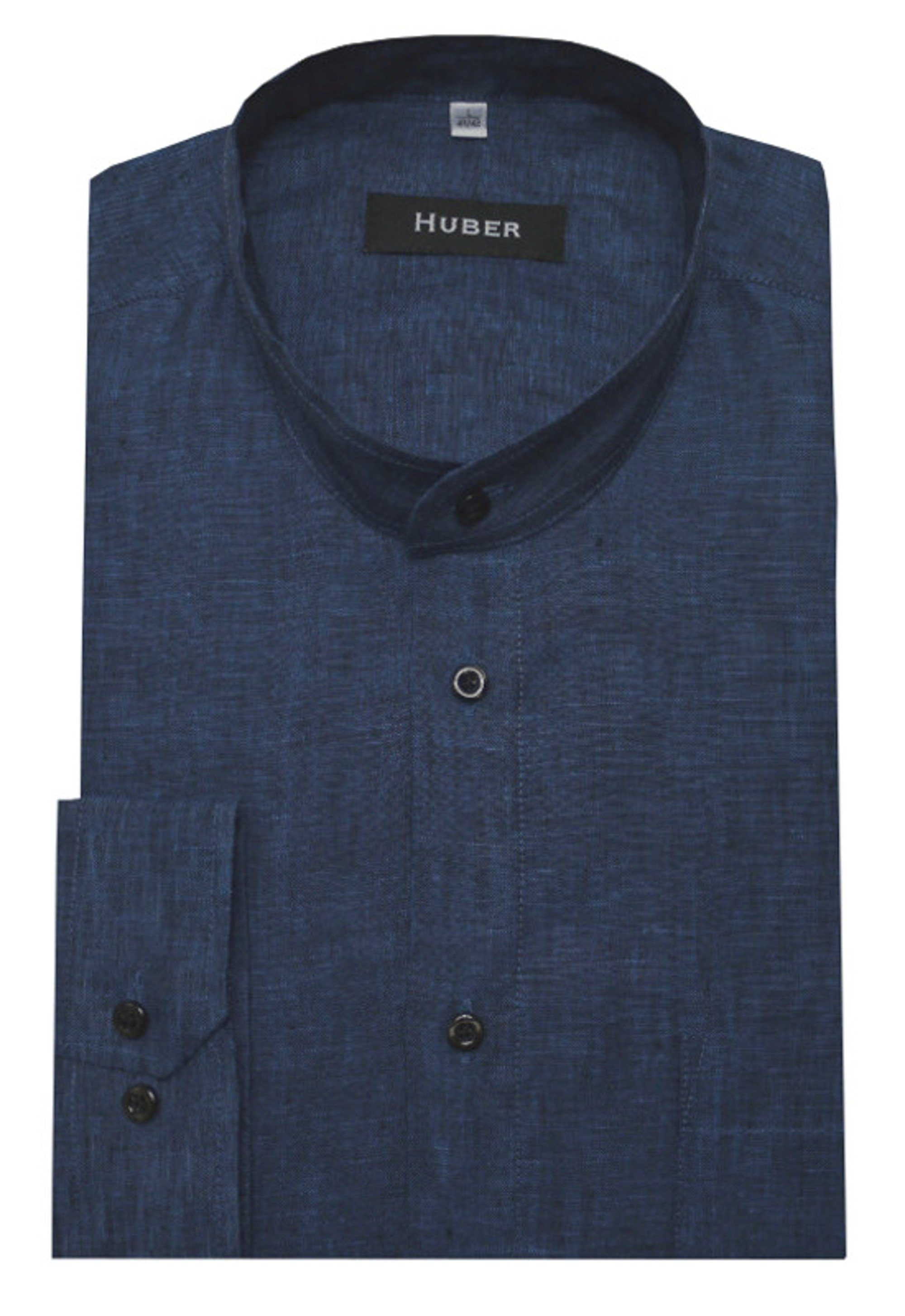 Huber Hemden Langarmhemd HU-0041 Stehkragen 100% Leinen Regular Fit - gerader Schnitt, Made in EU