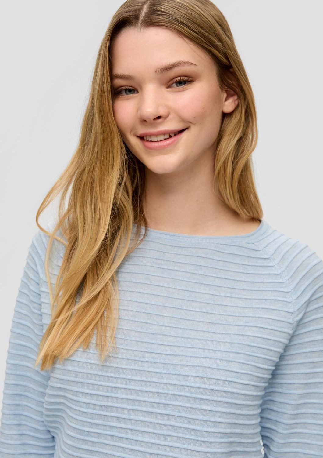 QS Rundhalspullover Basic (1-tlg) langarm, Strukturmuster, Rollsaum