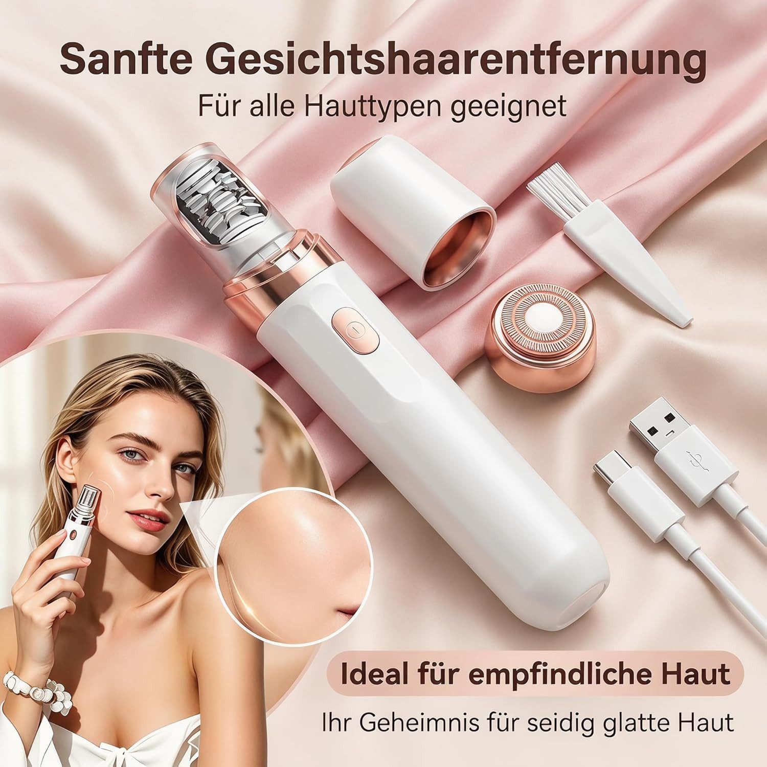 inschimmer Haarentferner-Set 2-in-1 Gesichtshaarentferner Frauen Schmerzloser Epilierer Aufladbar – Bild 5 von 5