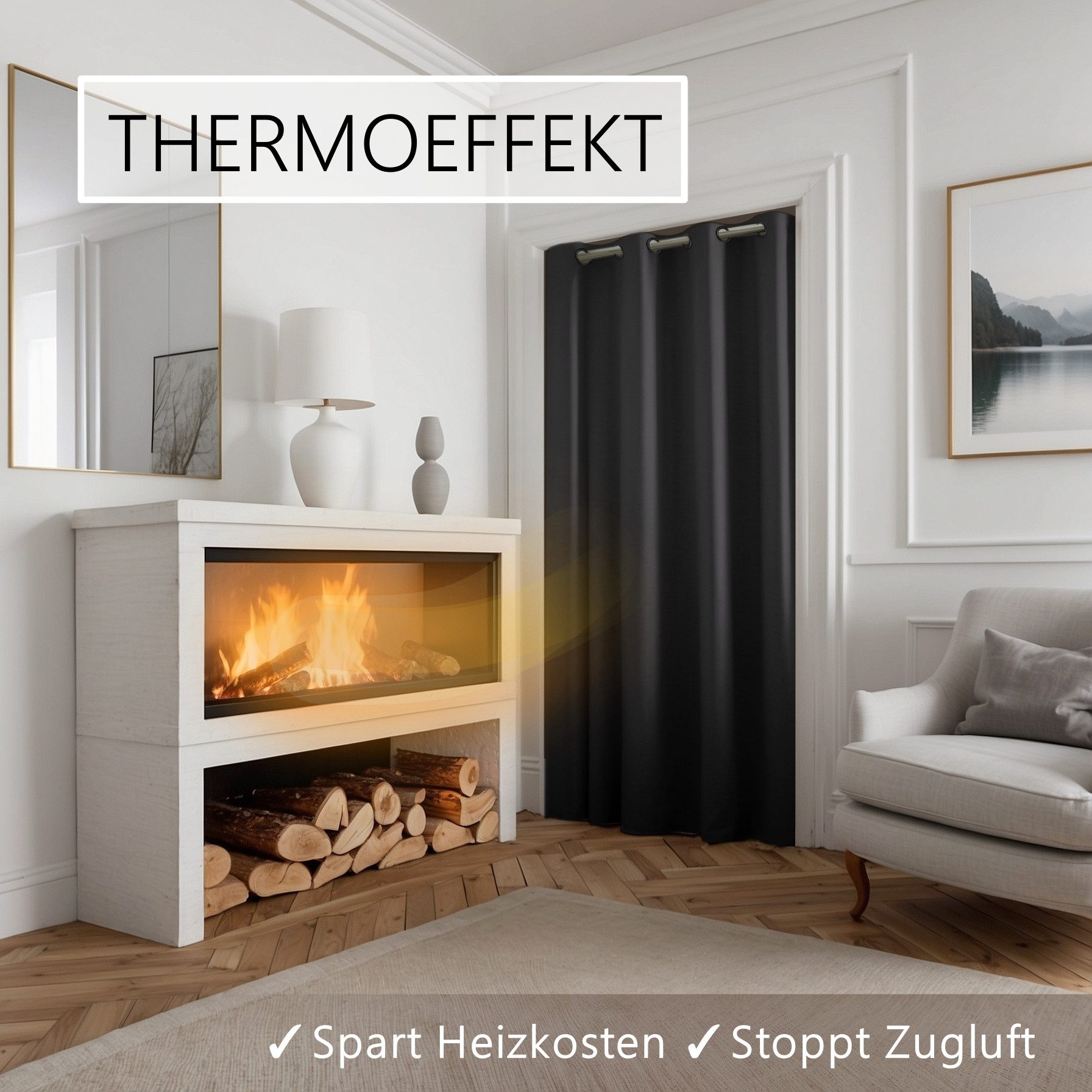 tinycurtains Türvorhang für alle gängigen Türgrößen, Thermovorhang (ohne Stange) Türgardine (1 St), Ösen, abdunkelnd, 100% Polyester, Raumteiler blickdicht schw – Bild 4 von 5